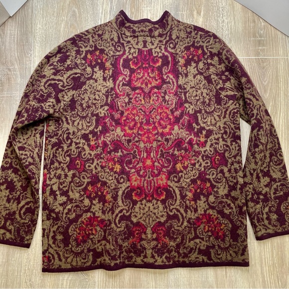 PENDLETON gorgeous burgundy paisley wool zipper cardigan - Picture 2 of 9